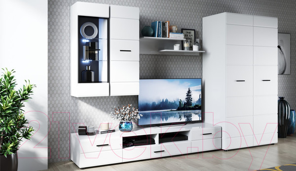 Изображение товара Шкаф навесной Империал Йорк 01 ПР (белый жемчуг/белый глянец)