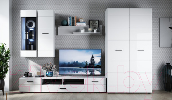 Изображение товара Шкаф навесной Империал Йорк 01 ПР (белый жемчуг/белый глянец)