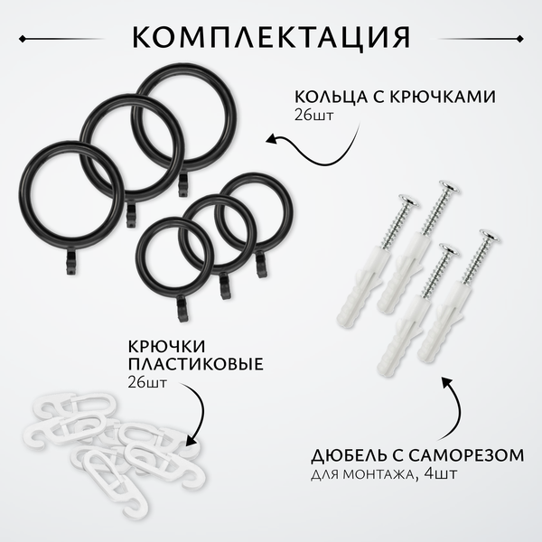 Изображение товара Карниз для штор Sundays Home Волна Имидж 25мм+19мм двухрядный (черный матовый, 1.6м)