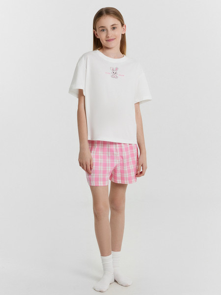Изображение товара Пижама детская Mark Formelle 567748 (р.122-60, белый/клетка на розовом саше)