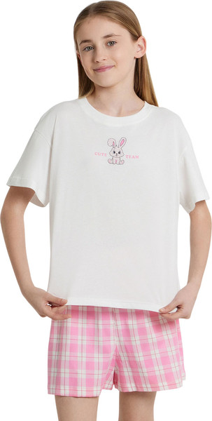 Изображение товара Пижама детская Mark Formelle 567748 (р.152-76, белый/клетка на розовом саше)
