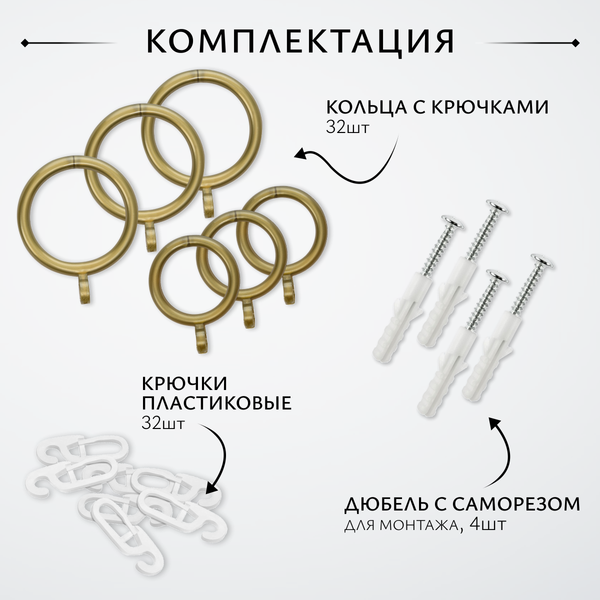 Изображение товара Карниз для штор Sundays Home Волна Имидж 25мм+16мм двухрядный (антик, 2м)