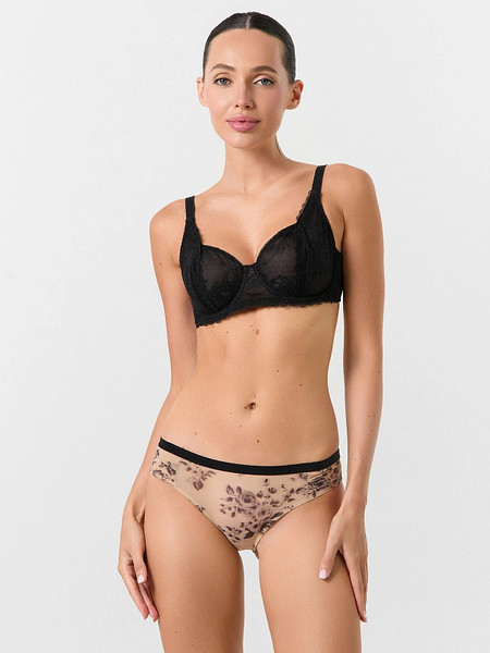 Изображение товара Трусы женские Mark Formelle 412597 (р.90, черный цветочный принт на бежевом)