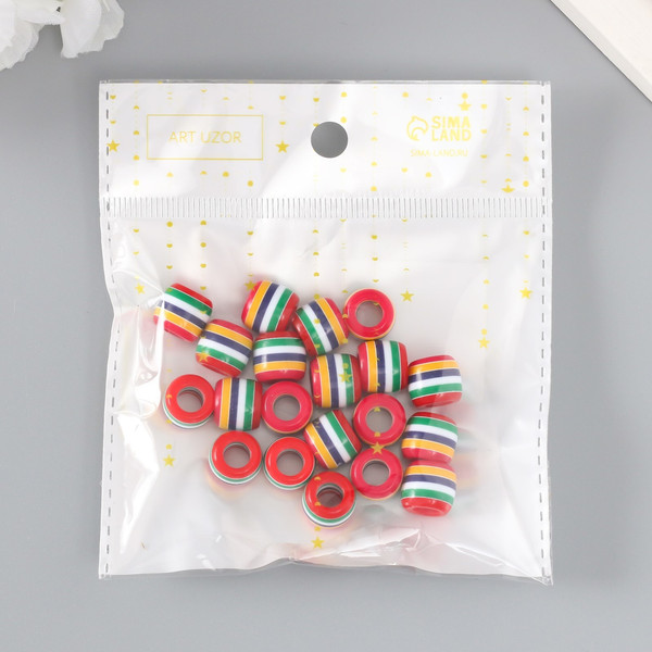 Изображение товара Набор бусин декоративных Арт Узор Полосатый цилиндр с красным / 5373712