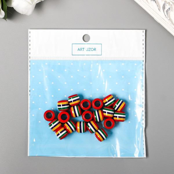 Изображение товара Набор бусин декоративных Арт Узор Полосатый цилиндр с красным / 5373712