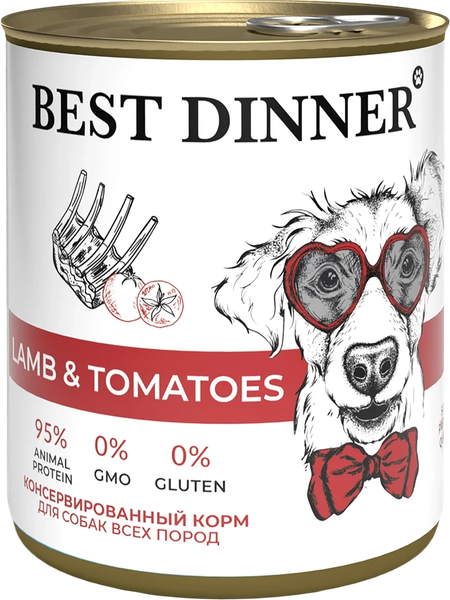 Изображение товара Влажный корм для собак Best Dinner Для щенков и взрослых собак Ягненок с томатами (850г)