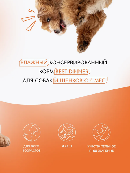 Изображение товара Влажный корм для собак Best Dinner Для щенков и взрослых собак Птица с картофелем (850г)