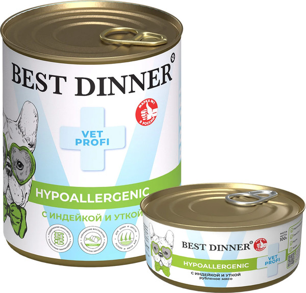 Изображение товара Влажный ветеринарный корм для собак Best Dinner Vet Profi Hypoallergenic С индейкой и уткой (340г)
