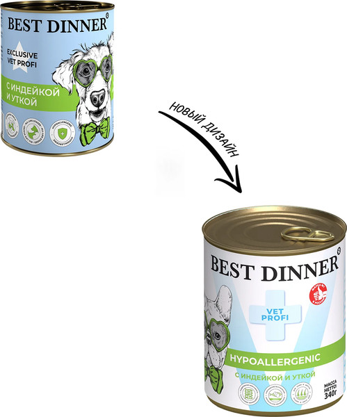 Изображение товара Влажный ветеринарный корм для собак Best Dinner Vet Profi Hypoallergenic С индейкой и уткой (340г)