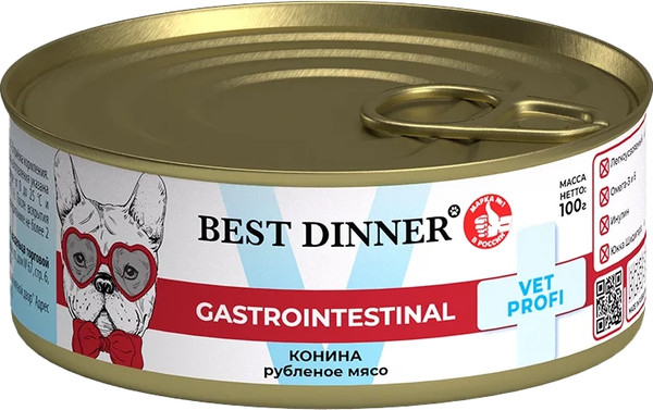 Изображение товара Влажный ветеринарный корм для собак Best Dinner Gastro Intestinal Exclusive Конина (100г)