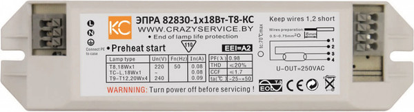 Изображение товара Дроссель для ламп (ЭПРА) КС 82830-1x18 Вт-Т8-КС / 95985