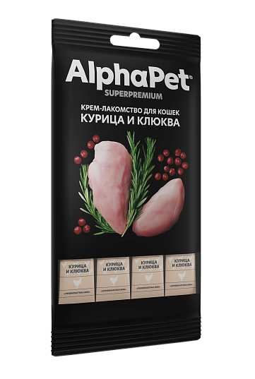 Изображение товара Лакомство для кошек AlphaPet Superpremium Крем с курицей и клюквой / 340000 (48г)