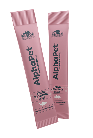 Изображение товара Лакомство для кошек AlphaPet Superpremium Крем с тунцом и льняным семенем / 340001 (48г)