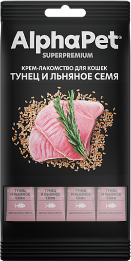 Изображение товара Лакомство для кошек AlphaPet Superpremium Крем с тунцом и льняным семенем / 340001 (48г)