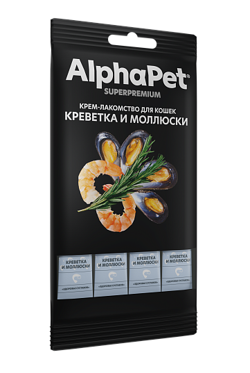 Изображение товара Лакомство для кошек AlphaPet Superpremium Крем с креветкой и моллюсками / 340002 (48г)