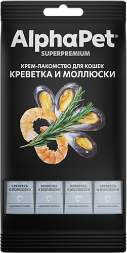 Изображение товара Лакомство для кошек AlphaPet Superpremium Крем с креветкой и моллюсками / 340002 (48г)