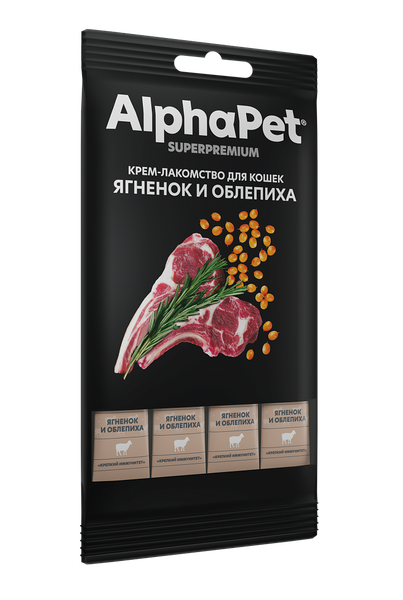 Изображение товара Лакомство для кошек AlphaPet Superpremium Крем с ягненком и облепихой / 340004 (48г)