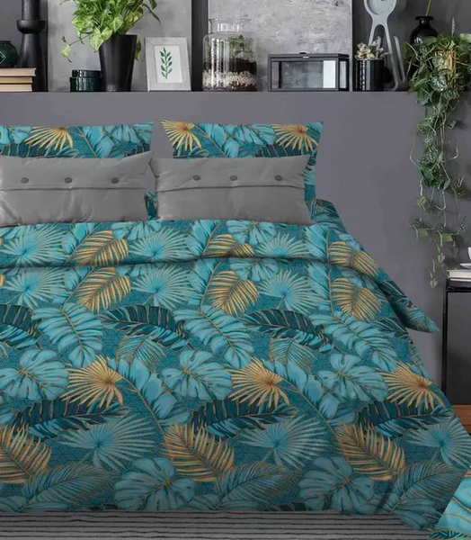 Изображение товара Комплект постельного белья Бояртекс № 321 Тропики 4/1 Вид (L) Евро (бязь, бирюзовый)