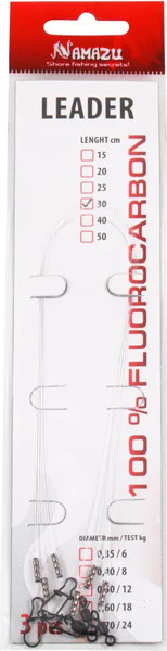 Изображение товара Набор поводков рыболовных Namazu d-0.40мм L-30см test- 8кг / N-LF040-30 (3шт)