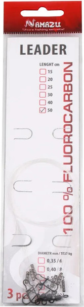 Изображение товара Набор поводков рыболовных Namazu d-0.70мм L-50см test- 24кг / N N-LF070-50 (3шт)