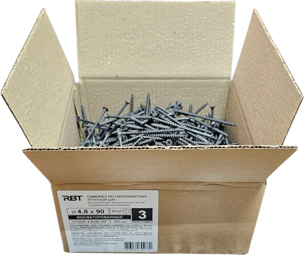 Изображение товара Саморез RBT СГКД/Ф 4.8x90 крупный шаг (3кг)