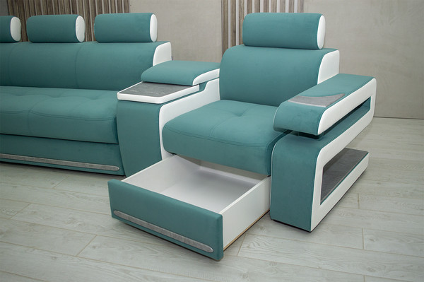 Изображение товара Диван Петрамебель Марсель люкс модульный правый (светло-зеленый велюр/велюр белый)