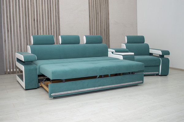 Изображение товара Диван Петрамебель Марсель люкс модульный правый (светло-зеленый велюр/велюр белый)