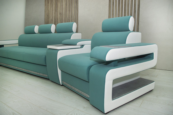 Изображение товара Диван Петрамебель Марсель люкс модульный правый (светло-зеленый велюр/велюр белый)