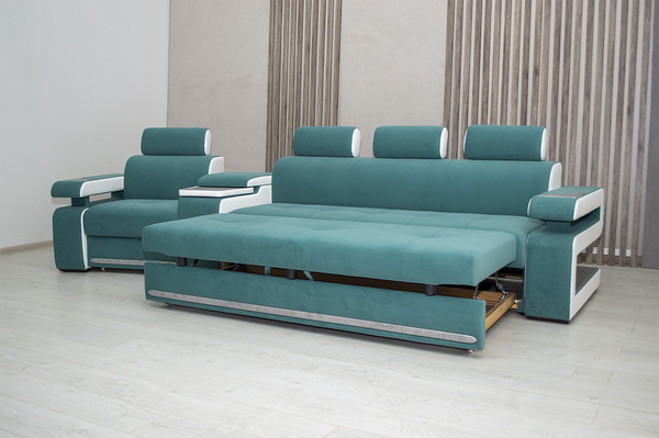 Изображение товара Диван Петрамебель Марсель люкс модульный левый (светло-зеленый велюр/велюр белый)