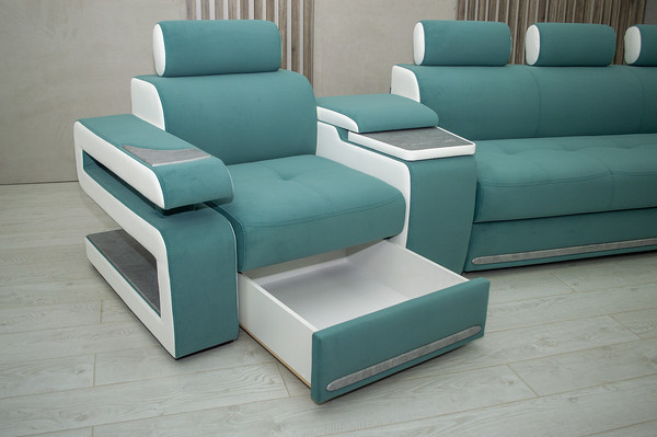 Изображение товара Диван Петрамебель Марсель люкс модульный левый (светло-зеленый велюр/велюр белый)