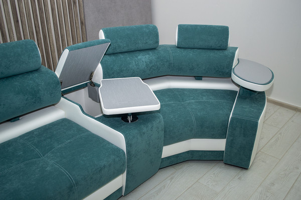 Изображение товара Диван угловой Петрамебель Марсель комфорт правый (светло зеленый велюр/велюр белый)