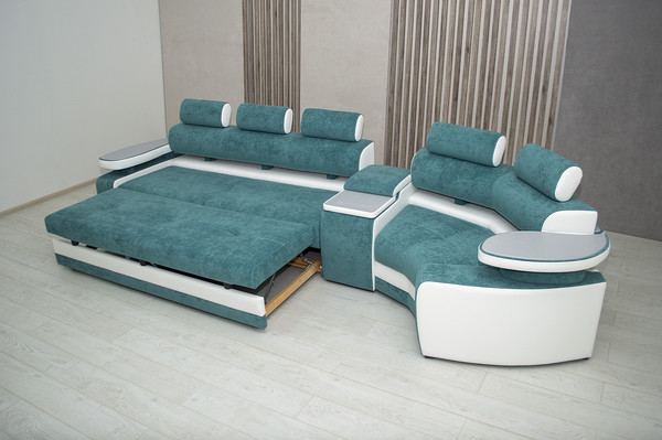 Изображение товара Диван угловой Петрамебель Марсель комфорт правый (светло зеленый велюр/велюр белый)