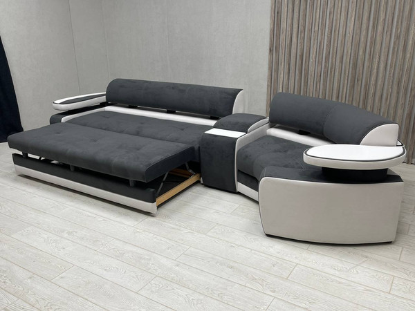 Изображение товара Диван угловой Петрамебель Марсель правый (темно-серый велюр/велюр белый)