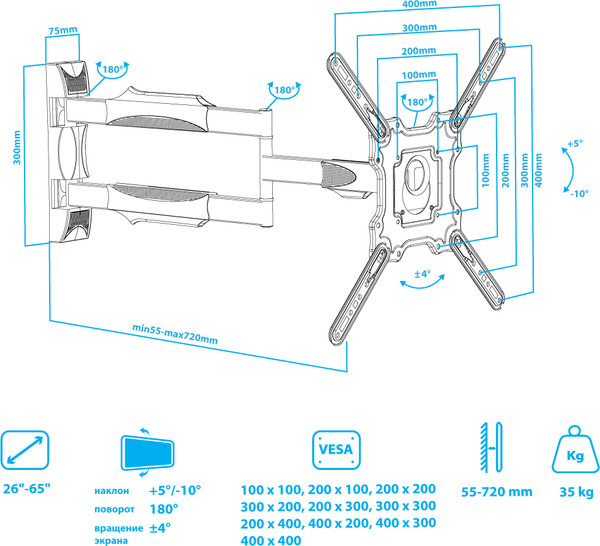 Изображение товара Кронштейн для телевизора Tuarex Alta-402 (черный)