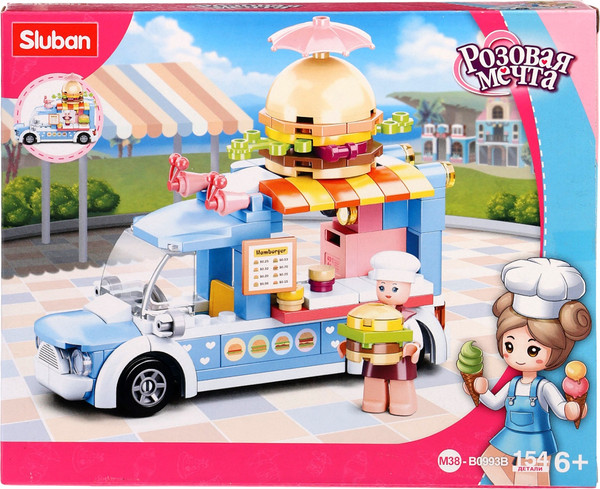 Изображение товара Конструктор Sluban Розовая Мечта Фудтрак с бургерами M38-B0993B / 10890986