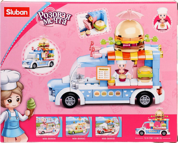 Изображение товара Конструктор Sluban Розовая Мечта Фудтрак с бургерами M38-B0993B / 10890986