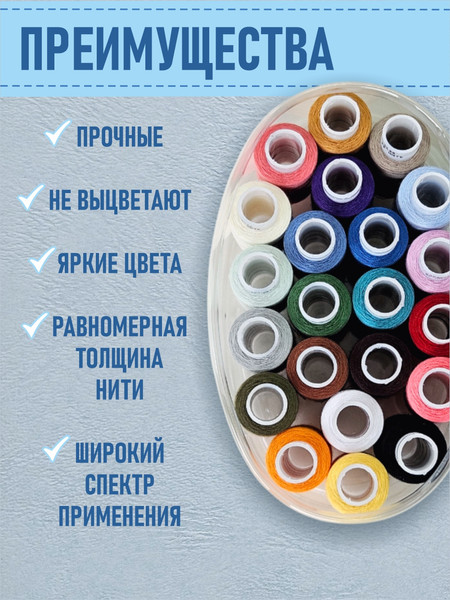 Изображение товара Набор швейных ниток Красная нить Нитки лавсан 35ЛЛ (200м, 22шт, цветные)