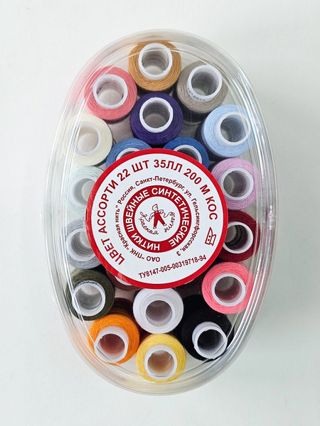 Изображение товара Набор швейных ниток Красная нить Нитки лавсан 35ЛЛ (200м, 22шт, цветные)