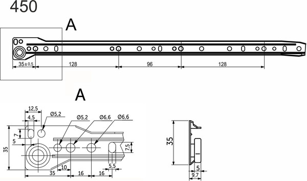 Изображение товара Комплект направляющих мебельных AKS роликовая L-450 0.8мм / 28 941 (белый)