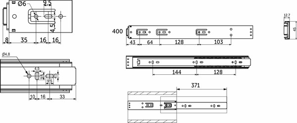 Изображение товара Комплект направляющих мебельных AKS шариковая L-400 h=45 Prime Push To Open A / 114 790