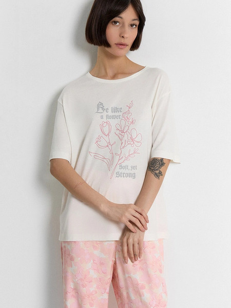 Изображение товара Пижама Mark Formelle 592541 (р.164/170-100-106, светло-молочный/цветы на светло-молочном)