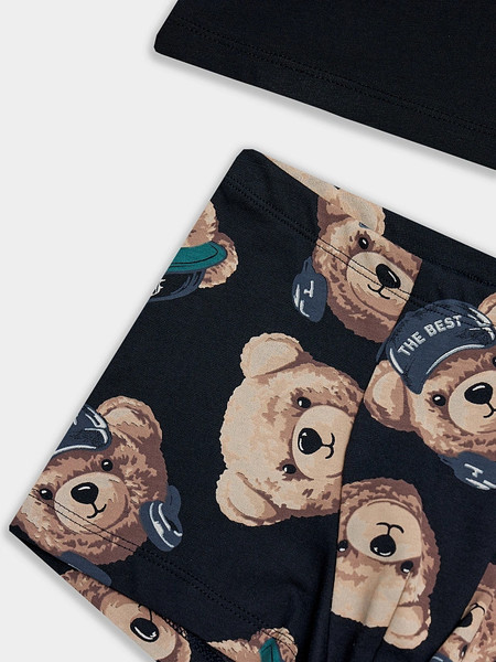 Изображение товара Комплект бельевой детский Mark Formelle 443002 (р.140-68-60, черный/мишки на неви)