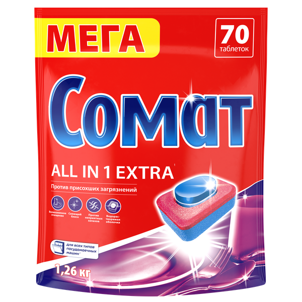 Изображение товара Таблетки для посудомоечных машин Сомат Все в 1 Экстра (70шт)
