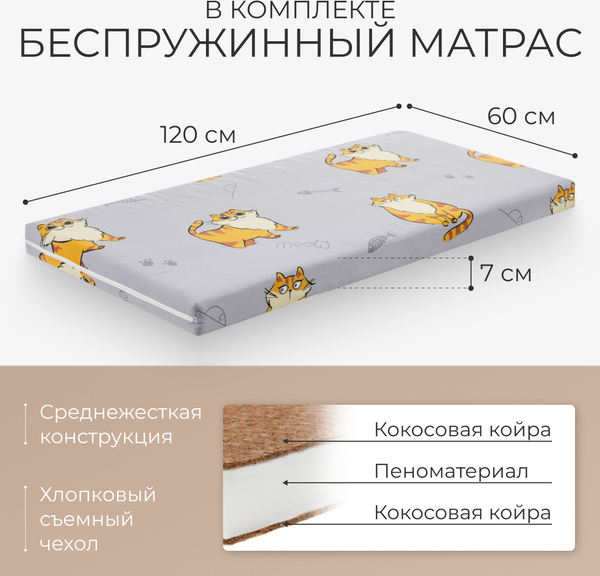 Изображение товара Детская кроватка Labalu Sweet Baby с комодом (Colibri, с матрасом Mio Tesoro Magic 60x120)