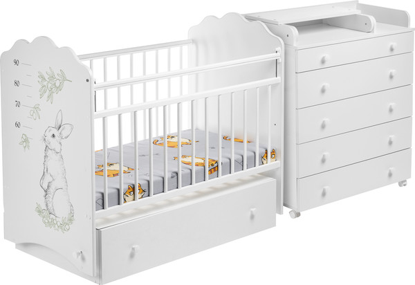 Изображение товара Детская кроватка Labalu Sweet Baby с комодом (Lemure, c матрасом Mio Tesoro Magic 60x120)