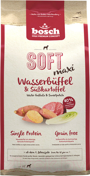 Изображение товара Полувлажный корм для собак Bosch Petfood Soft Maxi Wild Buffalo&Sweetpotato (1кг)