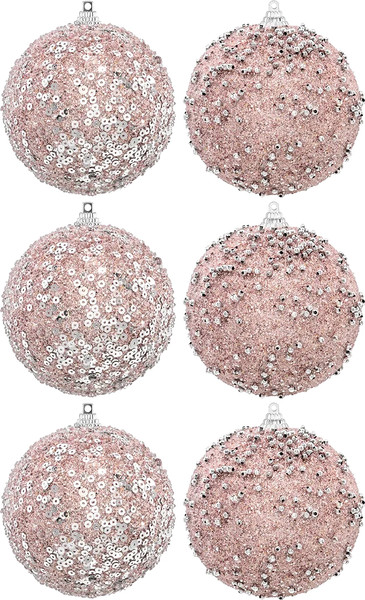 Изображение товара Набор шаров новогодних Elan Gallery Розовый с серебром / 970161 (6шт)