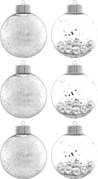 Изображение товара Набор шаров новогодних Elan Gallery Серебро прозрачные с наполнением / 970165 (6шт)