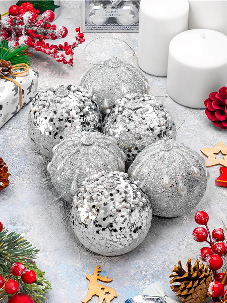 Изображение товара Набор шаров новогодних Elan Gallery Серебро с белым / 970168 (6шт)