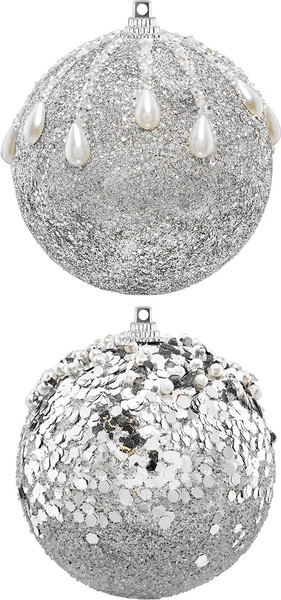 Изображение товара Набор шаров новогодних Elan Gallery Серебро с белым / 970168 (6шт)